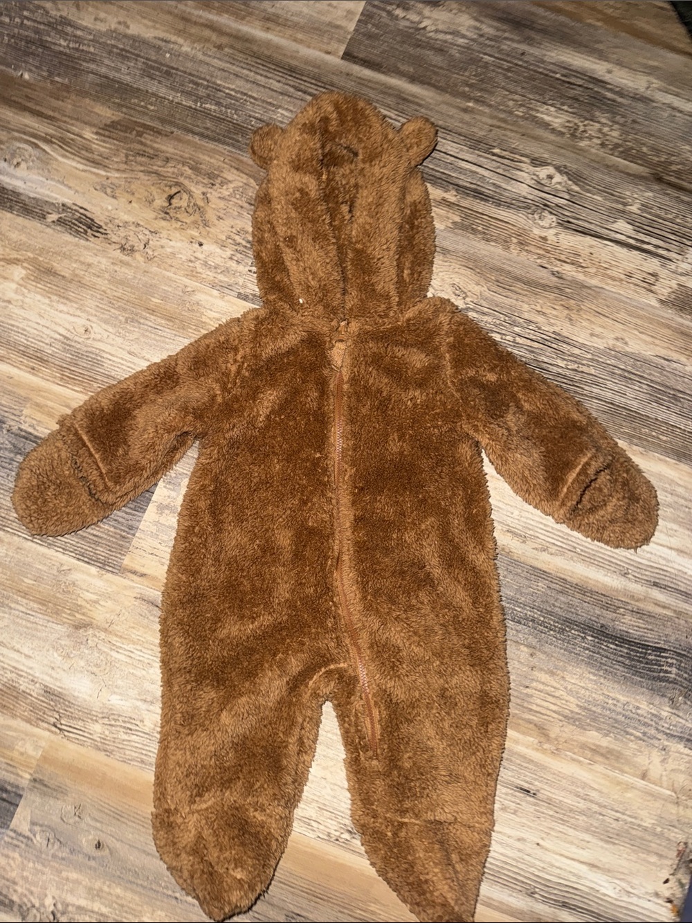 Baby Bear Teddy Fleece Long-Sleeve Jumpsuit - Brown size 3/6 months